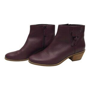 Cole Haan Joanna Bootie Size 8 Wine Leather Burgundy Side Zip Stacked Heel Boot
